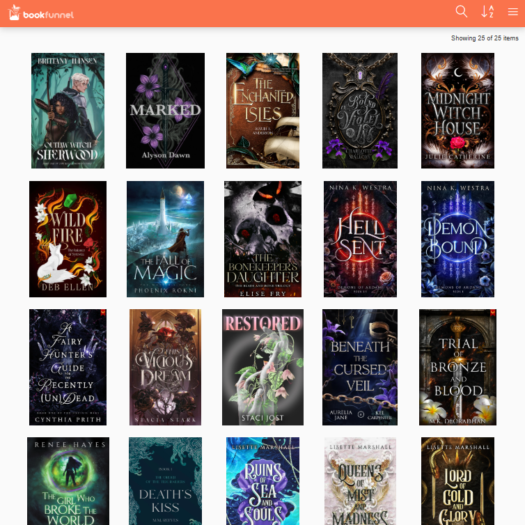 A screen shot of my Bookfunnel library, showing a selection of books I've recently received digital copies of for my professional reading projects.